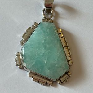 Signed Bob Bisbee Native Elegant Silver Pendant with Aqua Stone Sterling 925